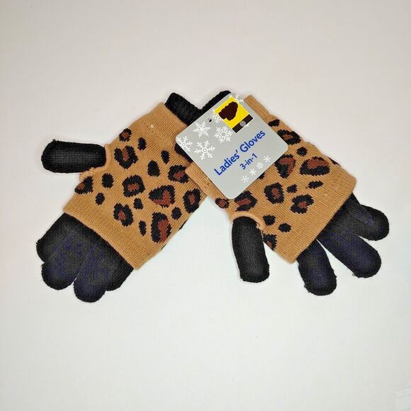 Ladies' Gloves 3-in-1 Acrylic Polyester Spandex Assorted Color Leopard Animal - Picture 2 of 9